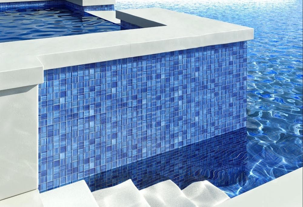 11.3" x 11.3" Pool Blue Glossy And Frosted Square Mosaic Tile